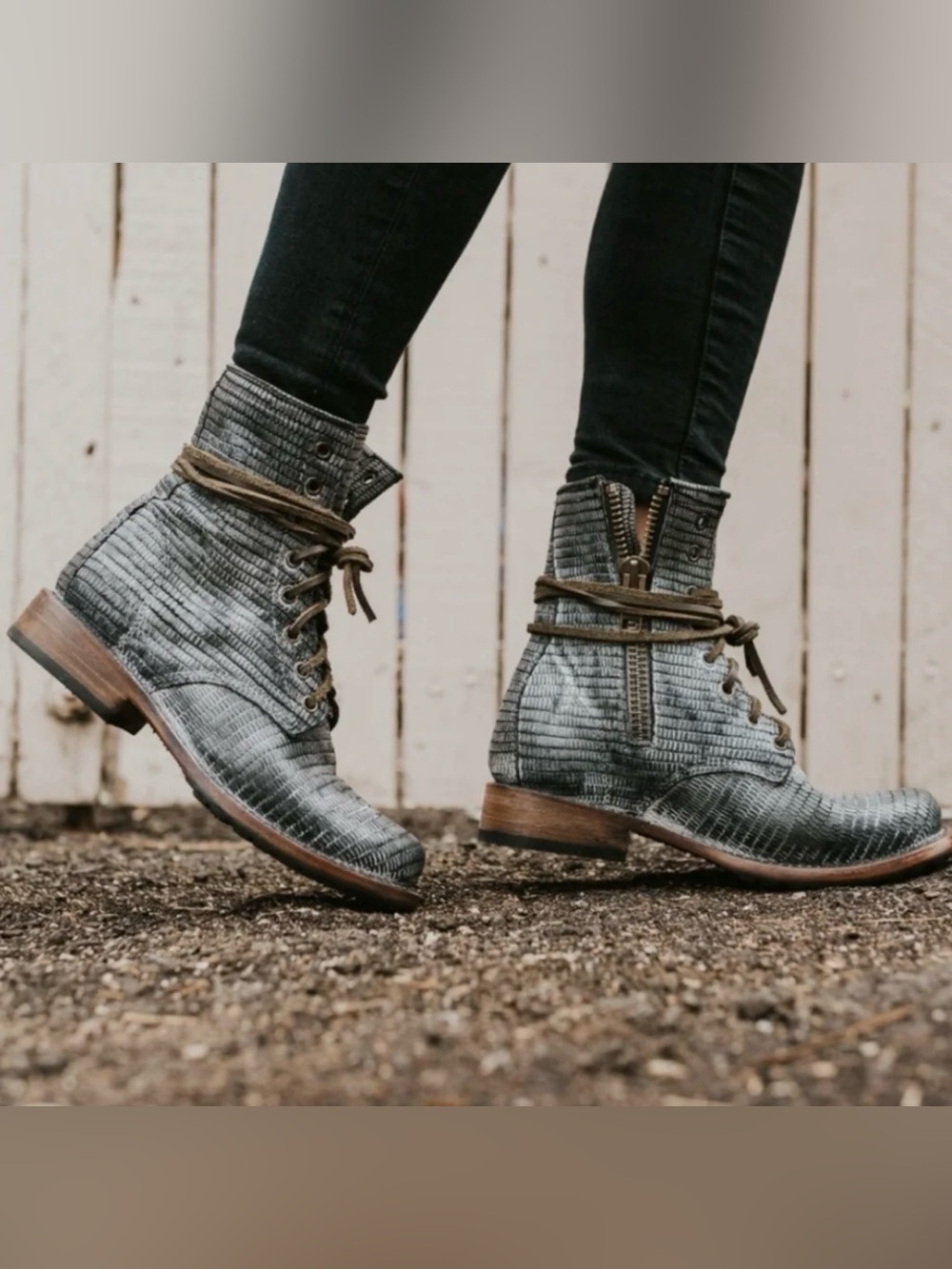 FREEBIRD Manchester Gray Textured Leather Lace Up Combat Boots